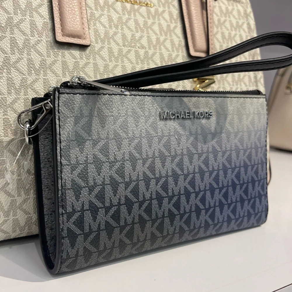 MICHAEL KORS Jet Set Lg Ombré Signature Logo Double Zip Wristlet Phone Hd Wallet